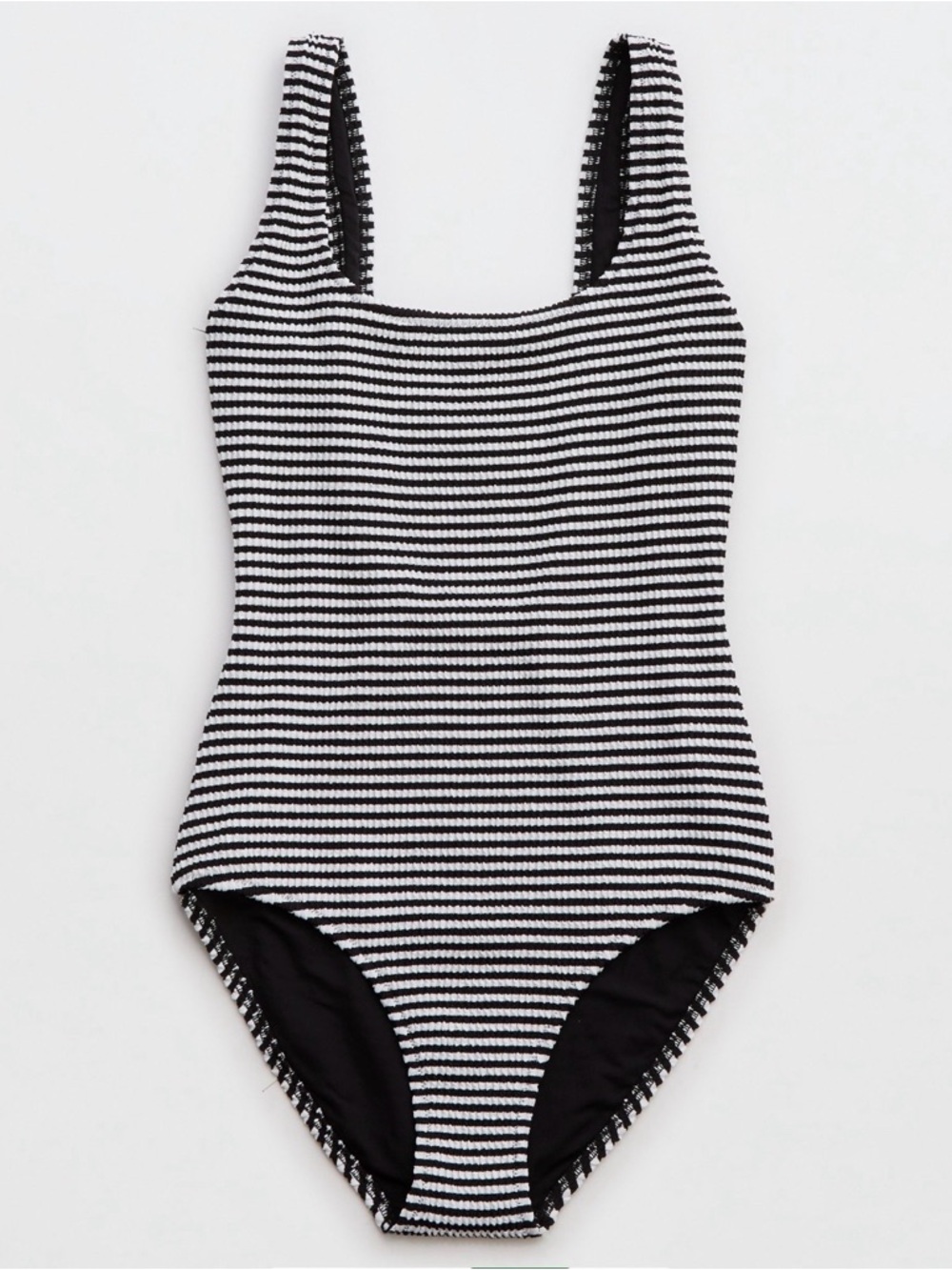 Aerie Black White Striped Stretch One Piece Swimsuit Wide Strap Size L